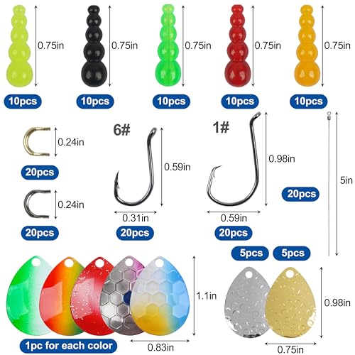 Fishing Lure Making Kit 165pcs DIY Spinner Bait Making Kit Includes Colorado Blades Hooks Stacked Fishing Beads for Fishing Rigs Walleye Rigs Trolling Rigs Crawler Harness Trout Bass Salmon