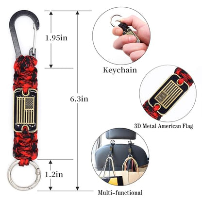 Heavy Duty Braided Paracord Lanyard Keychain with USA Flag, Parachute Rope Necklace Keychains, Braided Strong Lanyard - color: 2 Pcs Red Camo