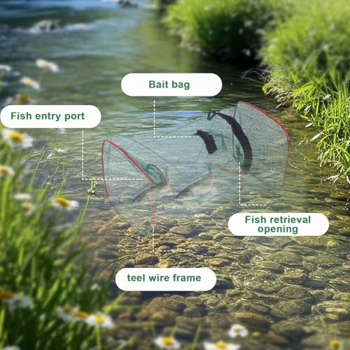 5PCS Fish Trap Net, Collapsible Clear Minnow Trap Fish Lobster Shrimp Crayfish Crab Baits Cast Mesh Traps, Portable Folded Automatic Fishing Nets Accessories for Pinfish Bait Crawfish