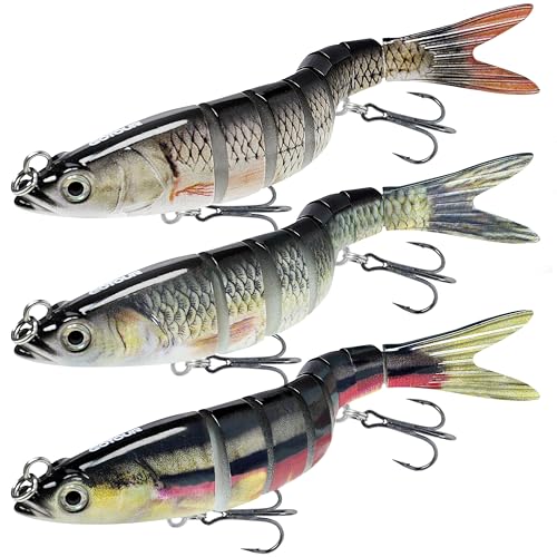 GOTOUR Jointed Swimbaits, Easy Catch Fishing Lures for Bass Trout Crappie | Wiggling Vibrating Rattling Gurgling for More Bites, Heavy-Duty Dyneema Fiber, Slow Sinking, Fresh & Saltwater Fishing Baits - color: A2-5.3"-0.9oz