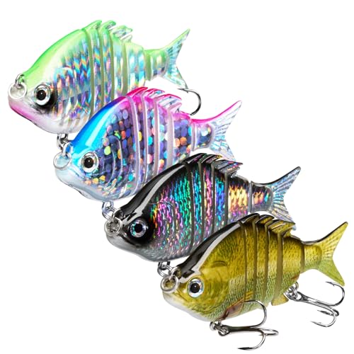 Bassdash SwimPanfish 2.5”/0.34oz Hard Bluegill Swimbaits Multi Jointed Topwater Trout Bass Fishing Crank Lure,Pack of 4 - color: GBPG
