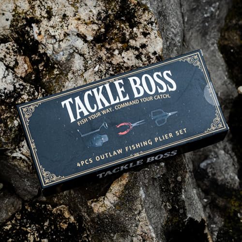 Tackle Boss Outlaw Fishing Pliers & Tool Set – 7.5" Stainless Steel Fishing Pliers, Braid Scissors, Hook Remover & Line Cutter with Holster and Lanyard, Freshwater & Saltwater Fishing Gear - color: Red