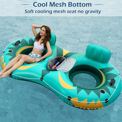 Jasonwell Inflatable River Tube Float - 2 Person Heavy Duty River Float Pool Floats with Removable Cooler Lake Water Tubes for Floating River Raft Lounge Floatie with 2 Cup Holders for Adults (Green) - style: Owl-Green