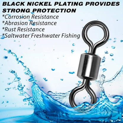 Alwonder Fishing Barrel Swivels, 40 to100-Pack Swivels Fishing Tackle Freshwater Saltwater Swivel Rolling Swivel Heavy Duty Stainless Steel Lures Leaders Line Connectors Terminal Tackle - size: #1(104LB)-100 Pack