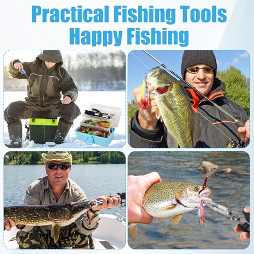 RoundFunny 3 Layers Fishing Tackle Box 414 Pcs Fishing Gift Lures Gear Kit with Tackle Included Pliers Lip Gripper Bait Hook Accessories for Beginner Fisherman Women Men, Fit Bass Trout - color: Blue