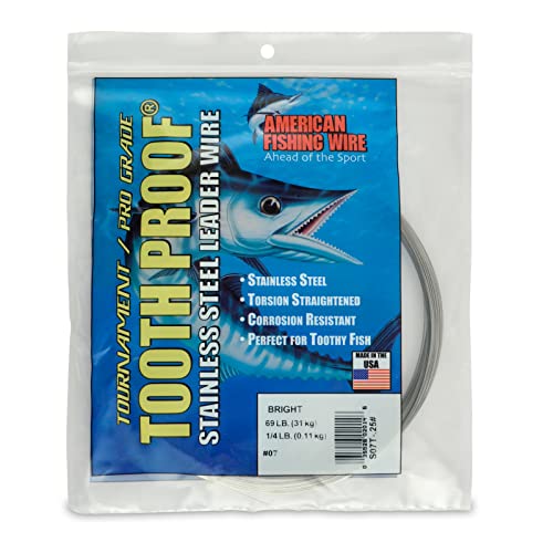 AFW Tooth Proof Stainless Steel Single Strand Hard Leader Wire - Bright and Camo for Shark, Barracuda, King Mackerel, Wahoo, Snook Bite Protection for Toothy Critters, Rigging Baits and Lures - color: Bright, style: #7, 69 Lb Test, 1/4 Lb
