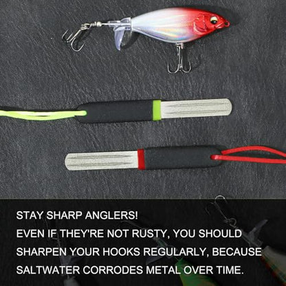 Yuanchu 2Pcs Hook Sharpener, Fishing Hook File for Diamond File with Handle, Portable Grinding Tool with Double Sided Fine Medium Grit - color: Red + Green