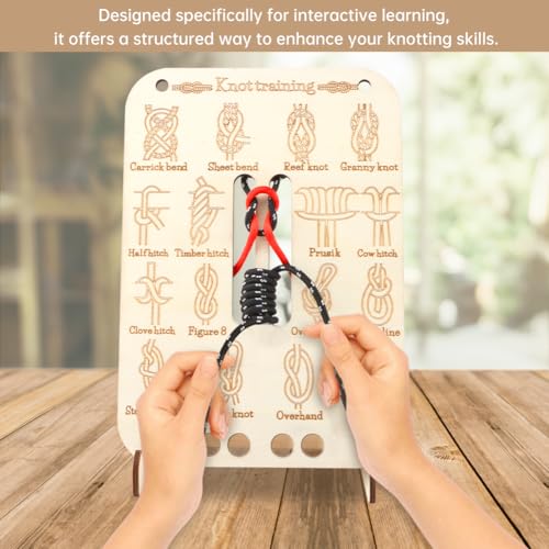 CALIDAKA Learn Knot Training Board, 16 Knotting Methods for Beginners, Portable Knot Tying Book for Fishing, Backpacking, Hiking, Outdoor Survival, Camping