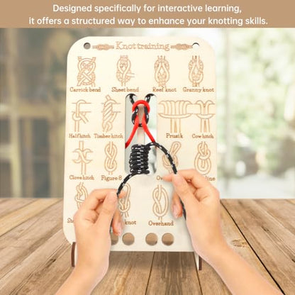 CALIDAKA Learn Knot Training Board, 16 Knotting Methods for Beginners, Portable Knot Tying Book for Fishing, Backpacking, Hiking, Outdoor Survival, Camping