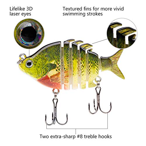 Bassdash SwimPanfish 0.34oz Hard Swimbaits Multi Jointed Topwater Trout Bass Fishing Crank Lure for Freshwater and Saltwater - color: Bluegill
