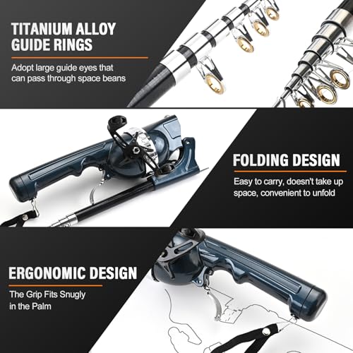 Foldable Fishing Rod, 2025 New Easy Fish Collapsible Folding Pole, Pocket Telescopic Fishing Rod with Reel Combo, Rod and Wheel Integrated