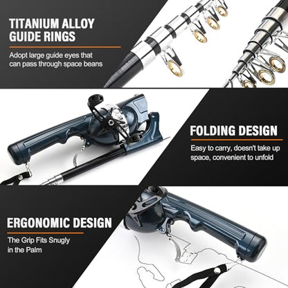 Foldable Fishing Rod, 2025 New Easy Fish Collapsible Folding Pole, Pocket Telescopic Fishing Rod with Reel Combo, Rod and Wheel Integrated