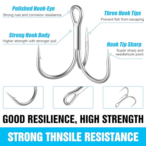 Fishing Treble Hooks Kit, Sharp Replacement Treble Hooks for Lures Baits, High Carbon Steel Fishing Hooks with Stainless Steel Split Rings Set for Bass Trout Walleye Pike - color: Silver_150pcs