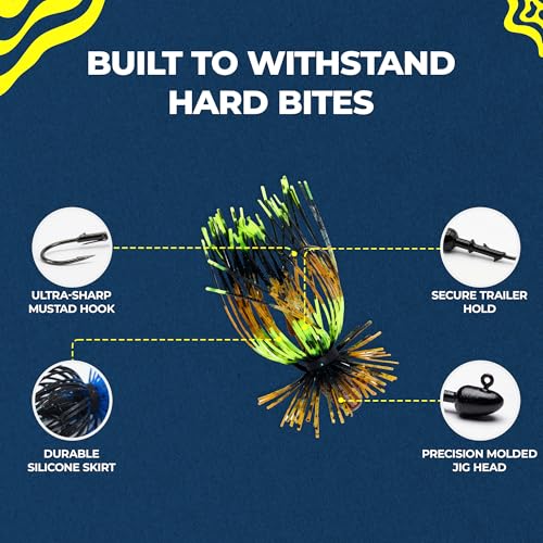 Spider Jigs, Multi Variants - Finesse Style Fishing Lures with Ultra Point 2/0 Hook & Buzz Cut Silicone Skirt