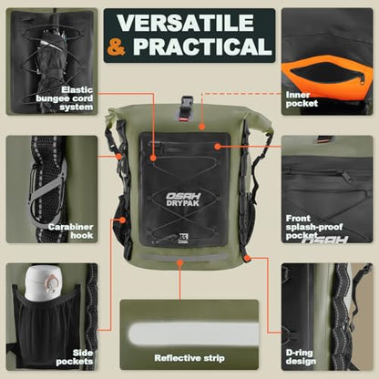 OSAH DRYPAK Waterproof Backpack Dry Bag 35L/55L/85L – Heavy Duty Roll-Top Hiking Backpack for Travel, Kayaking, Boating, Camping, Rafting and Fishing - color: Green, size: 35L
