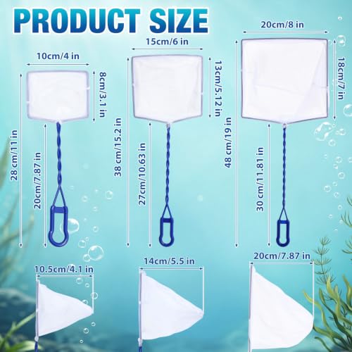 6 Pack Aquarium Fish Nets Blue Soft Fine Nylon Mesh with Spiral Plastic Handle & Iron Frame, Durable Fish Catch Net for Tank Cleaning, Fry, Pond and Stream - size: 4 In,6 In,8"
