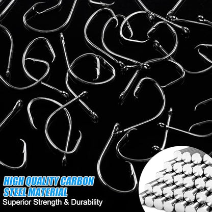 Fishing Circle Hooks Saltwater, 120pcs Catfish Hooks Offset Circle Octopus Fishing Hooks High Carbon Steel Black Nickel 2X Strong Barbed Fishhooks for Bass Trout Catfish Freshwater Size 6#-10/0 - size: 2/0-120pcs