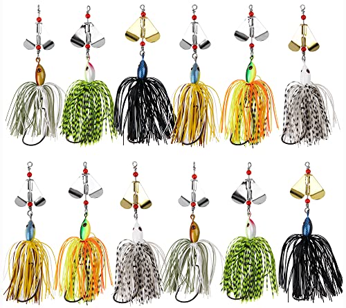 Spinnerbait Fishing Lures Kit - 6/12pcs Bass Fishing Buzzbait Lures Spinner Baits for Bass Trout Pike Salmon Multicolor Swimbait Buzz Bait Metal Spinner baits Swim Jigs Freshwater Saltwater - color: Style A-12pcs