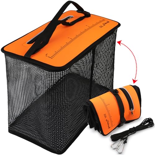 Dovesun Floating Fishing Basket, Collapsible Fish Basket Portable Fishing Net Quick-Drying Rubber Coated Fishing Bait Storage Cage 3.5-10 Gallons - color: Oragne-15.7*9.4*14.9in, size: 10 Gallons