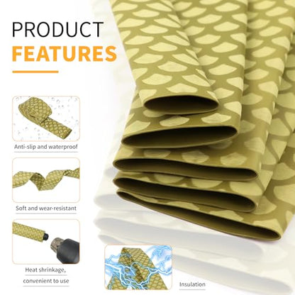 Heat Shrink Tubing, 3.28ft 2:1 Shrink Ratio Heat Shrink Tube for Fishing Rod Grips with Non Slip Waterproof, Fish Scale Pattern Heat-Shrink Tubing (1, Gold, Dia:25mm) - color: Gold, size: Dia:25mm