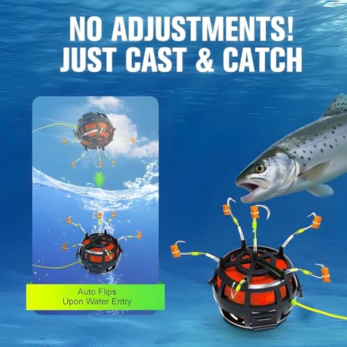 Reverse Bottom Bait Cage Fishing Hook, 360° Floating Bait Cage Fishing Hook, 6-Hooks Carp Feeder Rig, Spring Baits Cages Trap Fishings Hooks, Freshwater Saltwater for Carp, Catfish, Tilapia(1PC,No. 8) - color: 1pc, size: No. 8
