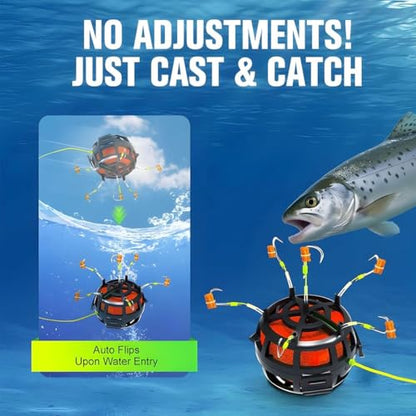 Reverse Bottom Bait Cage Fishing Hook, 360° Floating Bait Cage Fishing Hook, 6-Hooks Carp Feeder Rig, Spring Baits Cages Trap Fishings Hooks, Freshwater Saltwater for Carp, Catfish, Tilapia(3PCS,No. 1 - color: 3pcs, size: No. 11