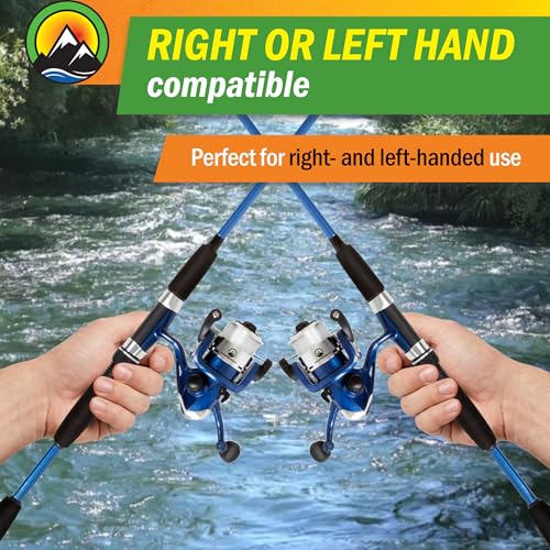 Wakeman Fiberglass Fishing Rod and Reel Combo – 2-Piece 65-Inch Medium Action Spinning Rod Set for Lake Fishing - color: Blue Metallic