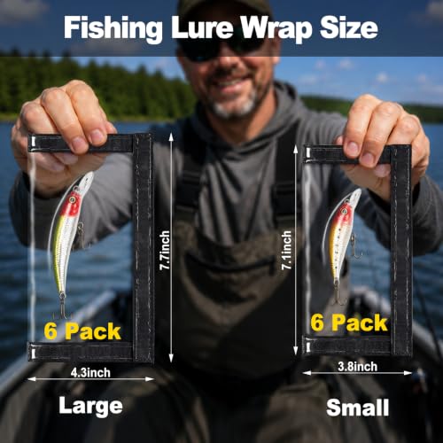 Ziopetru 12 Pack Clear PVC Fishing Lure Wraps, 6 Large & 6 Small with Hook and Loop Closure, Puncture Resistant Bait Wrap for Rod Storage, No-Snag Hook Covers for Lures