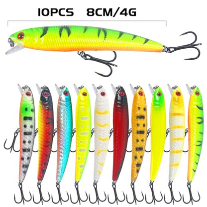 43Pcs Fishing Lures Kit Minnow Popper Walleye Fishing Lures Mixed Hard Crank Baits for Bass Fishing Walleye Salmon Freshwater Saltwater