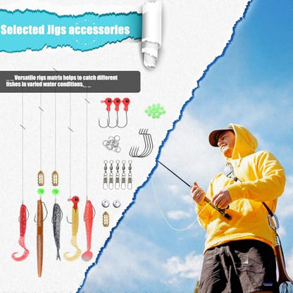 EXAURAFELIS Fishing Lures Tackle Kit, Mixed Hard & Soft Baits Metal Spoons Fishing Accessories for Bass Trout Pike Freshwater Saltwater Fishing - color: 128 pcs