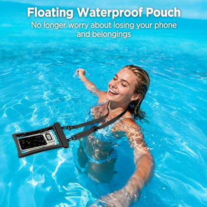 CACOE Floatable Waterproof Phone Pouch 2 Pack Up to 10.0", Black+Black | Floatable, IPX8 Waterproof Phone Case,Adjustable Lanyard,Dry Bags for Beach/Cruise/Travel/Camping/Kayak/Vacation Essentials - color: Black+Black, size: Up to 10.0"-Floatable