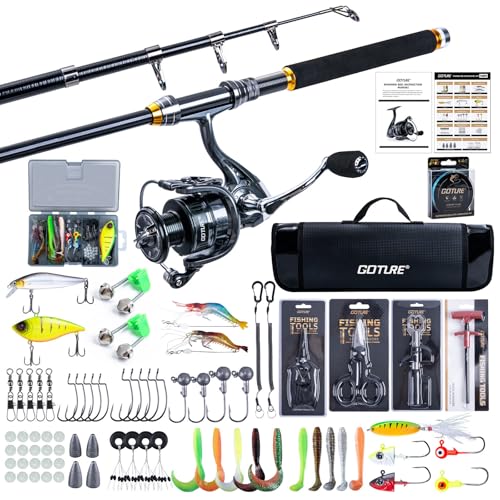 Goture Fishing Rod and Reel Combos,1.8M-2.7M Telescopic Fishing Pole Spinning Reel Line Lures Set with Carrier Bag,Telescopic Rod Kit for Starter Travel Saltwater Freshwater Gear Gift - color: C4:Fishing Full Kit with Carrier Bag, size: 9 ft/2.7 m