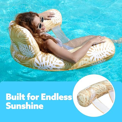 SLOOSH Inflatable Pool Floats Adult,Lounge Chair Adult with Plant Pattern,Floating Water Hammock,Blow up Pool Noodles Rafts for Relaxing Swimming Party Summer Water Beach Lake Fun - color: Champagne