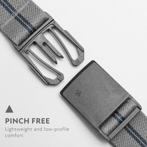 Arcade Belts Mens Explore Belt, Stretch Webbing for Max Comfort & Custom Fit, Metal-Free Buckle, Machine Washable Travel Belt - color: Stripe - Charcoal/Navy