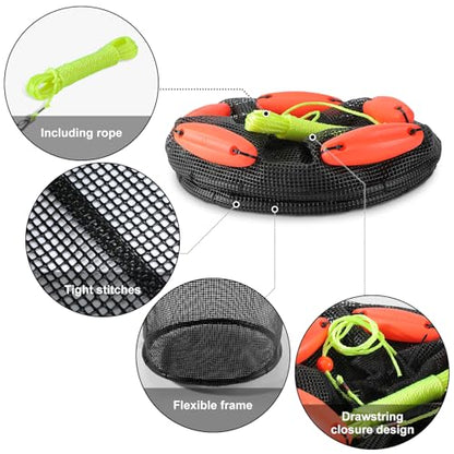 Extra Large Foldable Floating Fishing Basket for Live Caught Fish, Heavy Duty Coated Mesh Bait Pen, Collapsible Mesh Fishing Basket