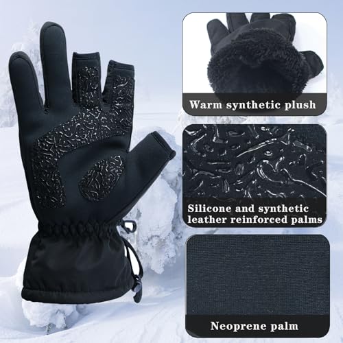 Drasry Neoprene Palm Ice Fishing Gloves 3-Cut Fingers Warm for Men and Women Cold Weather Insulated Great for Winter Fly Fishing Photography Running Shooting Hunting Hiking - size: Medium