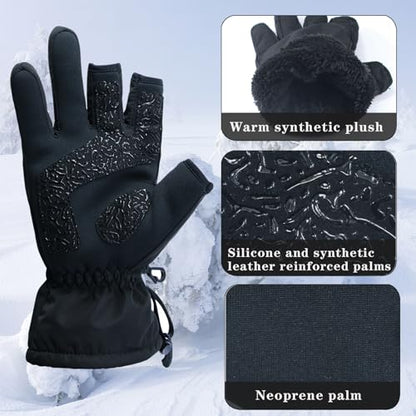 Drasry Neoprene Palm Ice Fishing Gloves 3-Cut Fingers Warm for Men and Women Cold Weather Insulated Great for Winter Fly Fishing Photography Running Shooting Hunting Hiking - size: X-Large