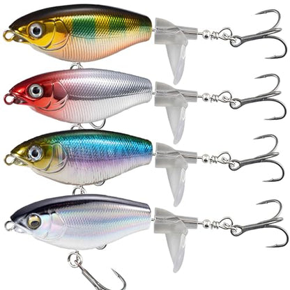 Top Water Fishing Lures 4PCS Fishing Lure for Bass Trout Pike Perch, Floating Bass Bait with Propeller Tail,Topwater Lure for Freshwater Saltwater