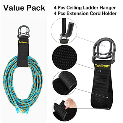 4 Set Overhead Garage Storage Rack, Heavy Duty Overhead Storage Double Hook, Ceiling Mount Hanger Safe Racks Hooks, Hanging for Lumber Ladder Storage & Other Bulky Items (Pack of 4 - Black) - size: Width 16.5in/42cm 4 pack