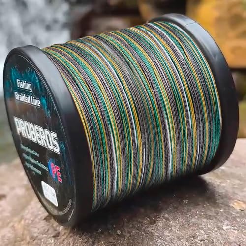 PROBEROS Braided Fishing Line - 4 Strands PE Fiber Fish Braid Lines - High Sensitivity Zero Stretch Strong Abrasion Resistant Superline - 500M/546YD 6LB-100LB - color: Green Camouflage, size: 15LB(1092Yards) - 8 Strands