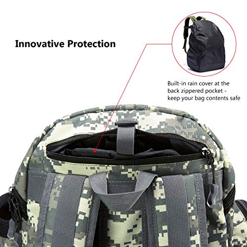 BASSDASH Fishing Tackle Backpack Water Resistant Tactical Bag Soft Tackle Box with Rod Holder and Protective Rain Cover - color: Jungle Camo Backpack [3600] Without Trays