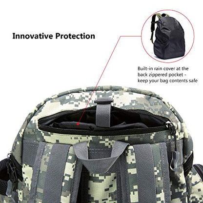BASSDASH Fishing Tackle Backpack Water Resistant Tactical Bag Soft Tackle Box with Rod Holder and Protective Rain Cover - color: Jungle Camo Backpack [3600] Without Trays