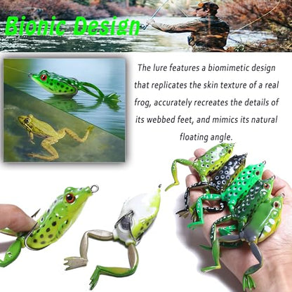 Topwater Frog Lures – 5 Pack Hollow Body Weedless Bass Bait with Heavy-Duty Hooks for Lily Pads, Heavy Cover, Pike & Snakehead – Tackle Box Included
