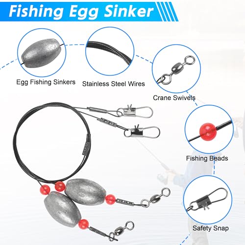 Saltwater Bottom Fishing Rigs Carolina Rig with Stainless Steel Wire Leader Egg Sinkers Surf Fishing Ready Rigs for Flounder, Striped Bass, Snapper, Grouper, Redfish, Drum 0.5–2 oz, 4Pcs - size: 1.5oz-4pcs