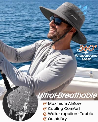 FURTALK Sun Hats for Men Women UPF Sun Protection Breathable Wide Brim | Nylon UV Protection, Breathable Adjustable, 2-in-1 Wide Brim, Packable Water-Resistant, Fishing Hiking Summer - color: Dark Grey