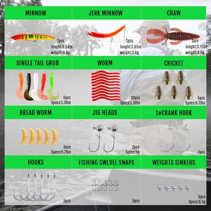 FONMANG Fishing Lures - Fishing Tackle kit with Fishing Spoons, Swim Bait, Jerk baits, Lure & Fishing Accessories, Bass Fishing Kit Also for Trout, Bluegill, Small Fishing Tackle Box for Freshwater