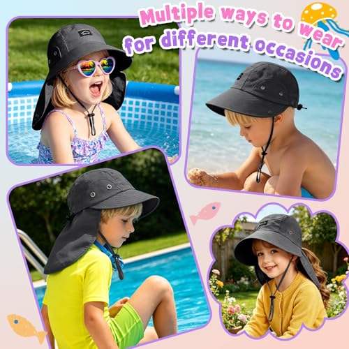 Kids Sun Hat with Detachable Neck Flap for Boys & Girls Wide Brim Fishing Hat for Kids Water Resistant UV Protection - color: 1 Pack-black