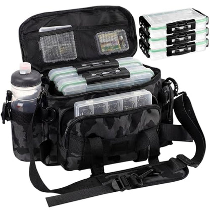 Fishing Tackle Bag with 3 Pcs 3600 Tackle Trays Expandable Soft Fishing Bag Waterproof Camouflage Gear Backpack Padded Shoulder Strap Angler Gear Storage Gifts for Fishermen(Gray) - color: Gray