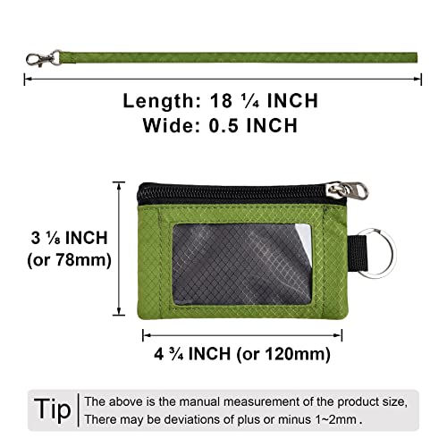 CHENSPRX Minimalist RFID Blocking Small Wallet with ID Window,WaterResistant Zip Id Case Wallet with Lanyard Keychain for Cards,Cash,Travel,Women,Men - color: DarkGrey+OliveGreen