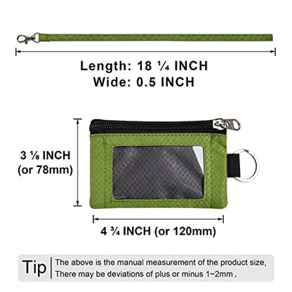 CHENSPRX Minimalist RFID Blocking Small Wallet with ID Window,WaterResistant Zip Id Case Wallet with Lanyard Keychain for Cards,Cash,Travel,Women,Men - color: DarkGrey+OliveGreen